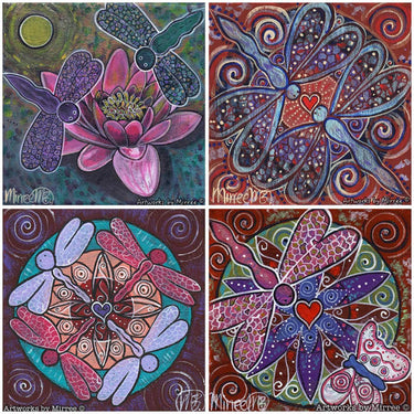 DRAGONFLY DREAMING OF SELF LOVE Framed Canvas Print by Mirree Contemporary Aboriginal Art